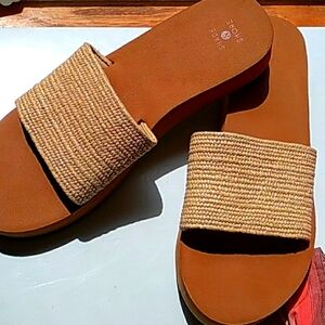 SHADE & SHORE Tan RAFFIA FOAM Wedge SANDAL EUC